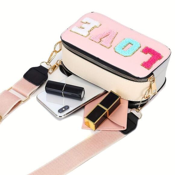Trendy Pink Mini Crossbody Bag with LOVE Letter Design & Adjustable Strap - Picture 6 of 8
